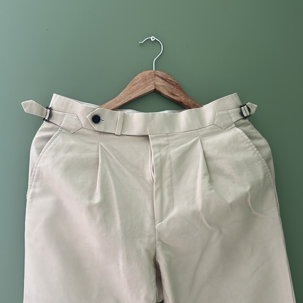 Spier & Mackay High-Waisted Tan Cotton Trousers | Side Tabs | 28W x 28L